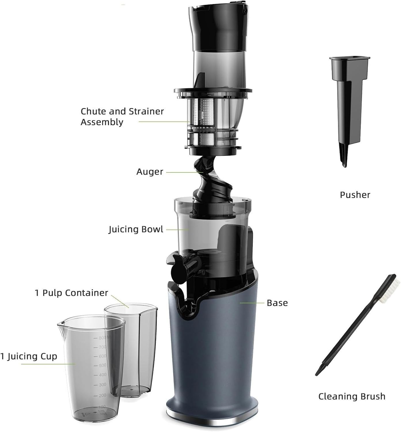 Cold Press Juicer with 78mm Feed Chute, 200W Motor, Slow Masticating Juice Extractor for Whole Fruits & Vegetables, Easy to Clean, Black