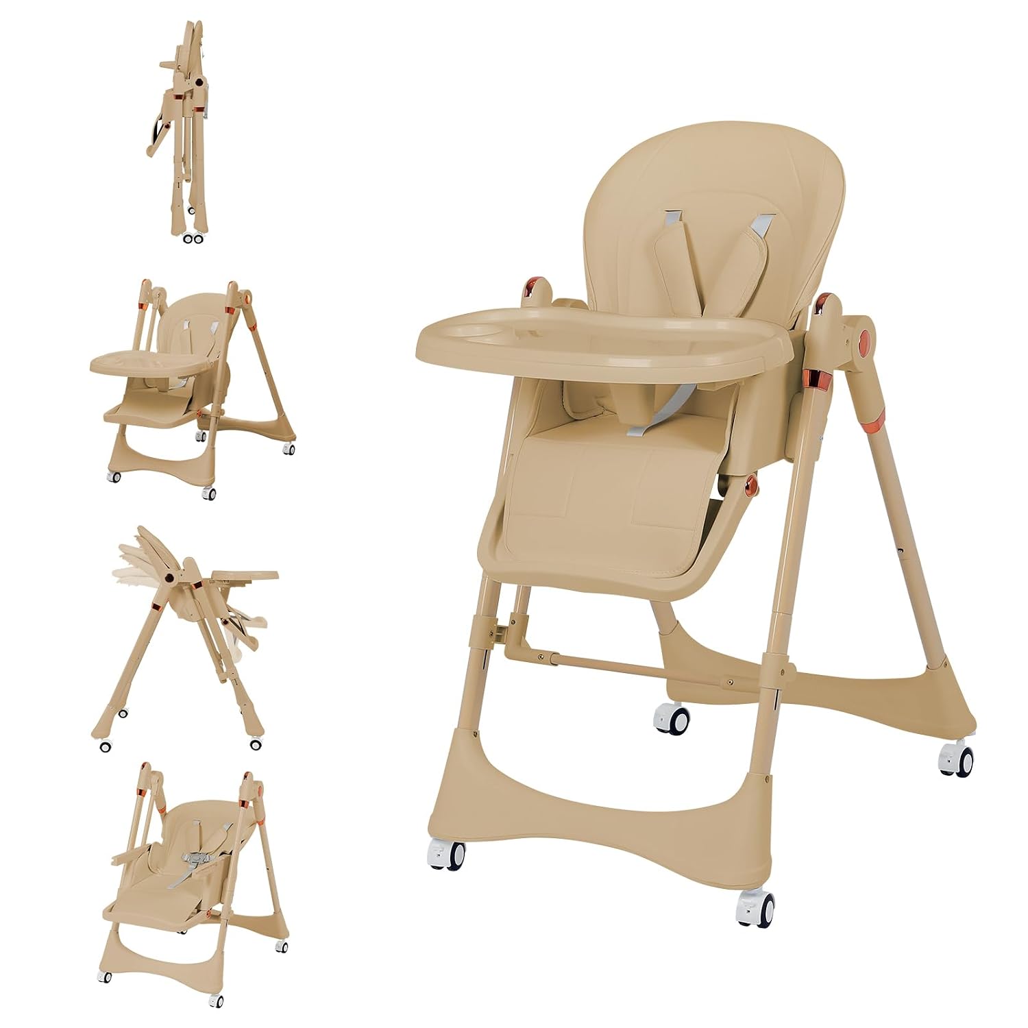 6-in-1 Convertible High Chair with Rocker | Baby High Chair for Newborn to Toddler (0-3 Years) | Adjustable, Foldable & Easy-Clean with Dishwasher Safe Tray & Tool-Free Assembly, Brown