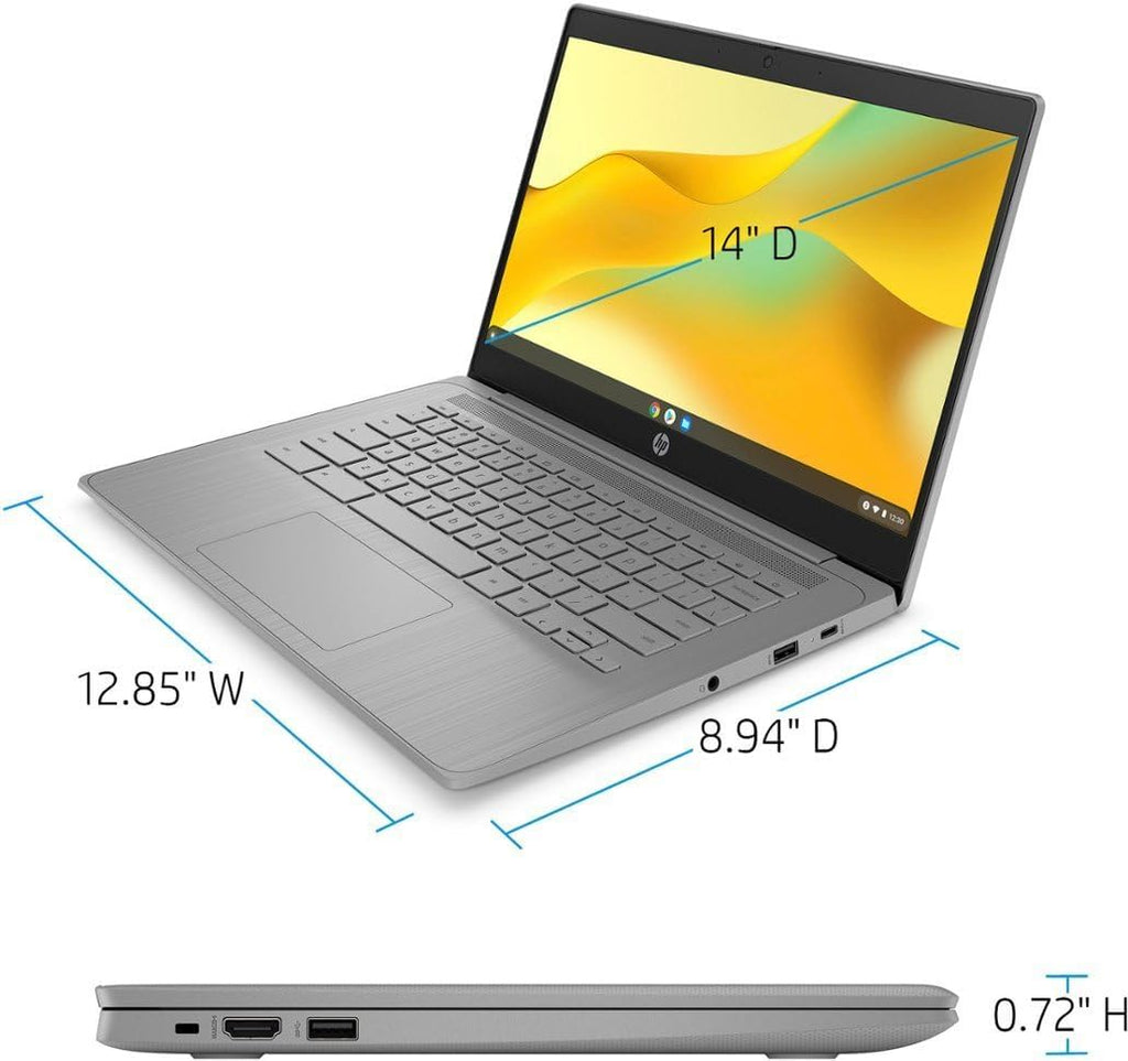 HP Chromebook 14a 14' HD (Intel 4-Core Celeron N4120, 4GB RAM, 64GB eMMc, UHD Graphics 600) Home & Student Laptop, 14 Hours Battery Life, Anti-Glare, Webcam, Wi-Fi, Type-C, Chrome OS (Renewed)