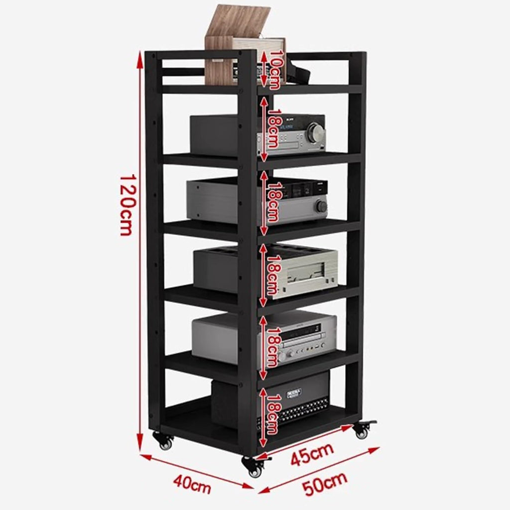 6 Tier Audio Rack Tower, Heavy-Duty AV Media Stand, Adjustable Shelves, Media Storage Cabinet for Amplifier, Record Players, Audio-Visual Equipment(Black)
