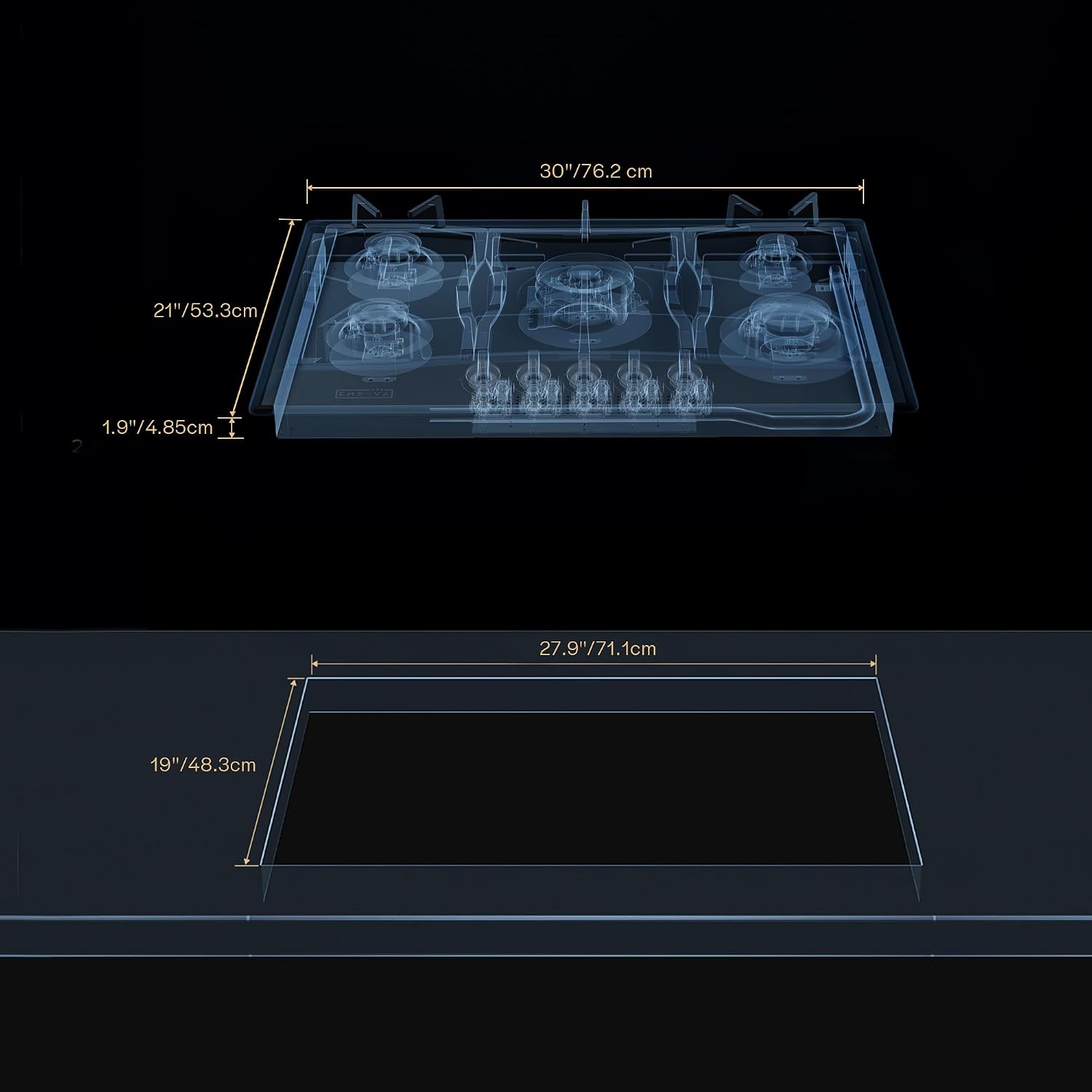 Empava 30 in. Gas Stove Cooktop with 5 3rd Gen Italy Sabaf Sealed Burners in Stainless Steel, 30 Inch