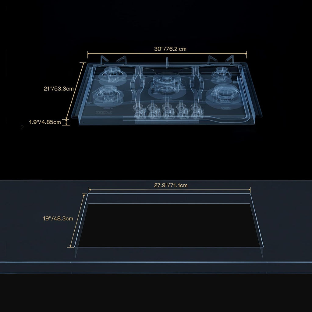 Empava 30 Inch Built-in Gas Cooktop with 5 Sealed SABAF Burners, Stainless Steel Surface, LPG/NG Convertible, Flame Failure Protection, Dishwasher Safe Grates