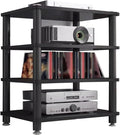 Audio Rack Wooden Stereo Rack Audio Equipment Rack Audio Open Rack Cabinet HiFi Rack Audio-Video Shelving Shock-Absorbing Feet(Nero,4 Tier)