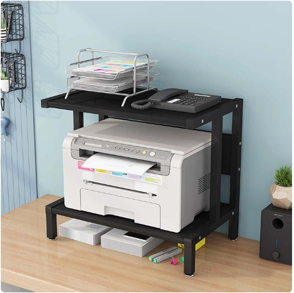 3-Tier Printer Desk Stand,Desktop Printer Stand, Printer Shelf Desk Organization，Multipurpose Printer Display，printer Table With Storage,for Home,3D Printer,Fax Machine(Black and black,60*55c