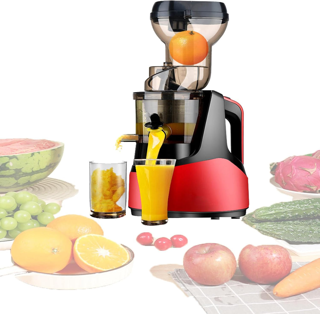 Centrifugal Juicer Machines,3.2' Large Feed Chute For Whole Fruits & Vegetables,Stainless Steel Slow Masticating Juicer,Easy To Clean,7-Segment Spiral Shaft,3 Strainers,Red