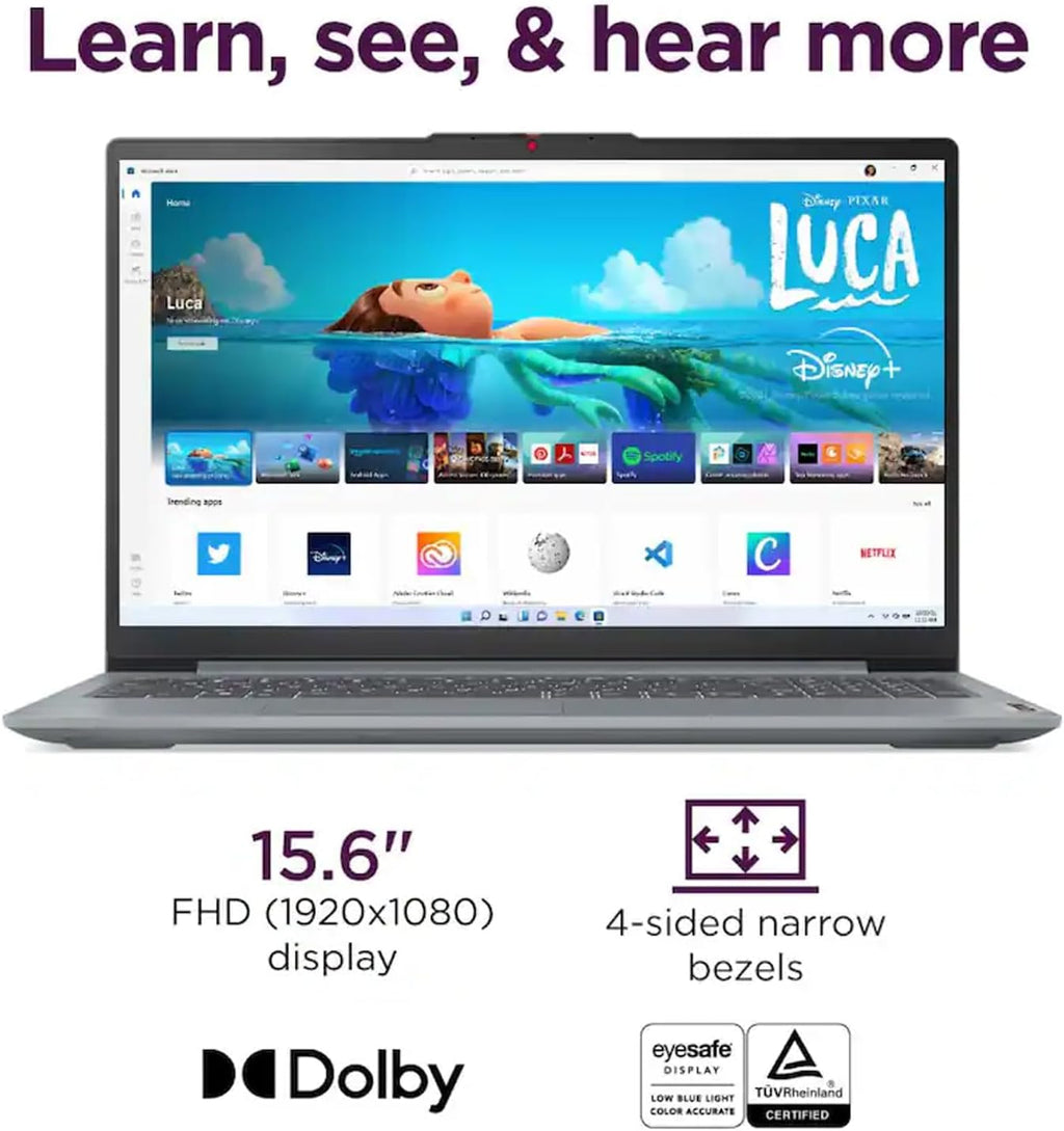 Lenovo IdeaPad Slim 3i 15.6' FHD Laptop, Intel Core i3-N305 (8-Core) CPU, 8GB LPDDR5 RAM, 128GB UFS, Intel UHD Graphics, Wi-Fi 6, SD Card Reader, Windows 11 S, Arctic Grey, EAT Laptop Foldable Stand
