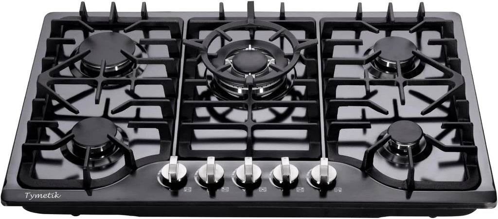 30 Inch Gas Cooktop, Built-in Stainless Steel Gas Stovetop 5 High Efficiency Burners Gas Stove LPG/NG Convertible Gas Hob (Black)