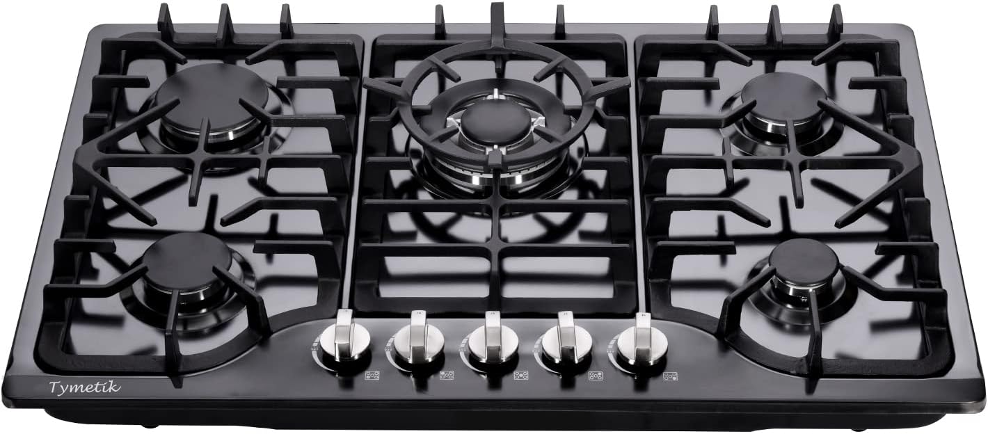 30 Inch Gas Cooktop, Built-in Stainless Steel Gas Stovetop 5 High Efficiency Burners Gas Stove LPG/NG Convertible Gas Hob (Black)