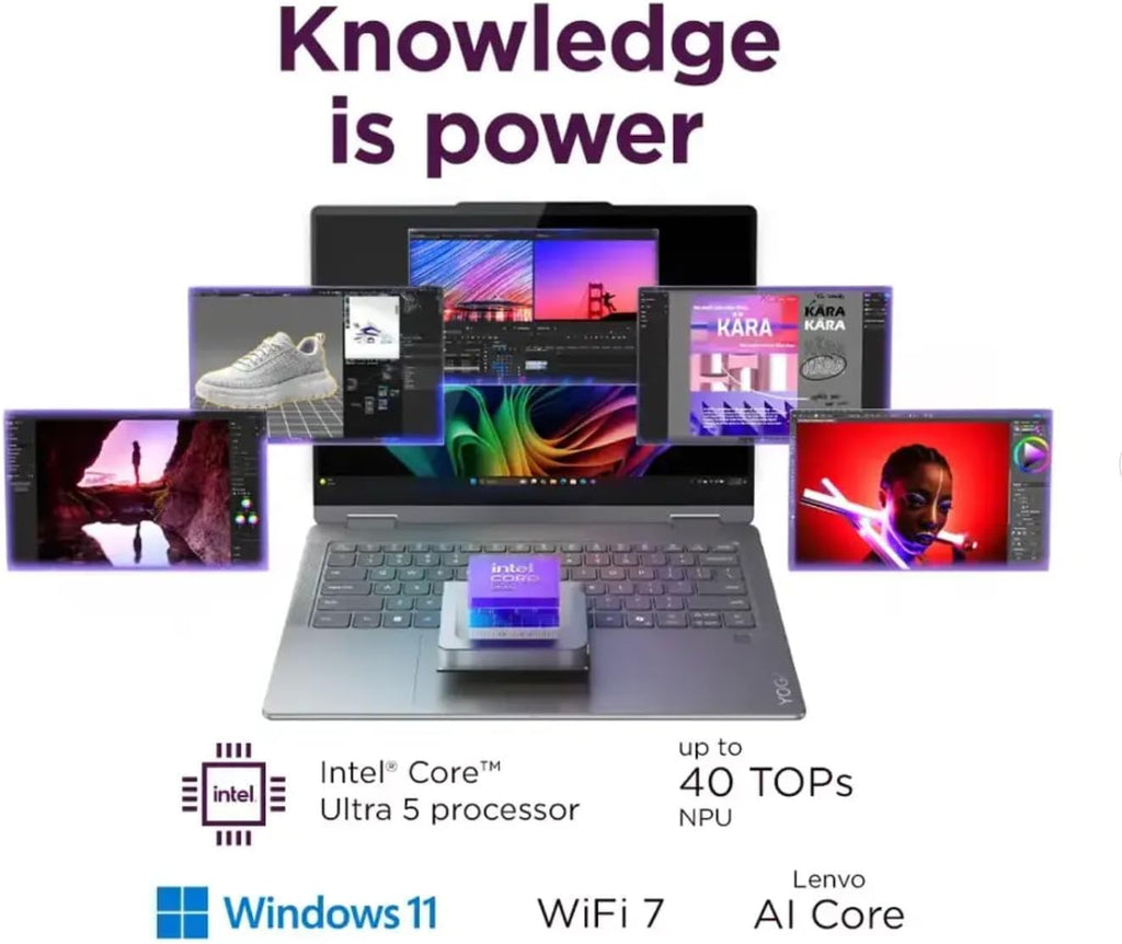 Lenovo 2025 Yoga 7i 2-in-1 Copilot+ PC, 14' 600Nits OLED Touchscreen, Ultra 5 226V (>Ultra 5 125U), 15H Battery, Backlit KB, Privacy cam, FP, Wi-Fi 7, Win11, W/128G PSD (16GB RAM |512GB SSD)