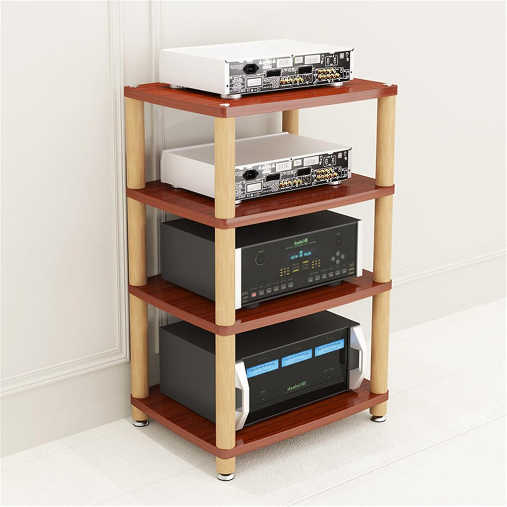AV Media Stand 2/3/4 Tier Record Player DVD CD Audio Rack Tower Holder, Adjustable Media Storage Cabinet, Entertainment Stereo Racks Equipment Console Shelf,Walnut,4 Tier