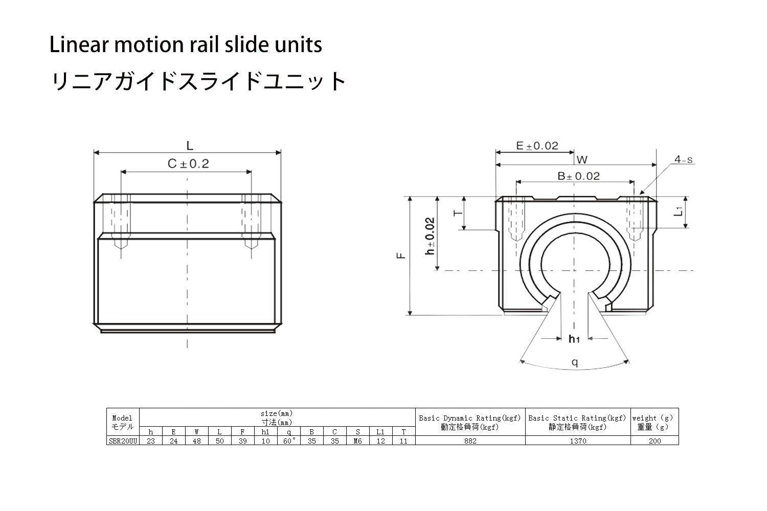 TEN-HIGH SBR20 1520mm Linear Guide Rail Linear Motion Slide Rails, for CNC Machine and 3D Printer, 1pcs Rail + 2pcs SBR20UU Blocks Bearing