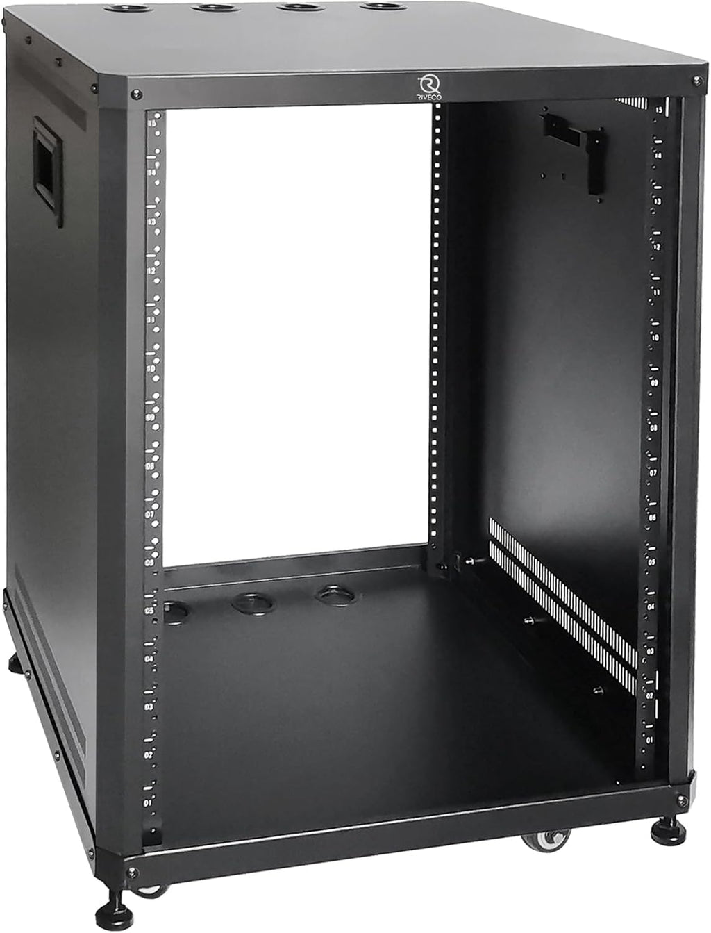 RIVECO 15U Network & Audio Rack with Feet & Wheels, Obtuse Angel Server Rack Cabinet, Rolling Studio Rack Case with Adjustable Rails for 19' Stereo recording & IT Equipment Mounting & 10' Rack Shelves