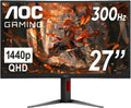 AOC CQ27G4ZH 27' Curved Gaming Monitor, QHD 2K 2560x1440, 1500R VA, 300Hz 0.3ms MPRT, HDMI x2, DP x1, Height Adjustable Stand, HDR, 3-Year Zero-Bright-dot