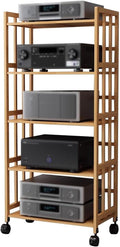 Audio Video Storage Tower, Movable Component Stand, Record Player Turntable Holder, Stereo Equipment Cabinet for Living Room/Office