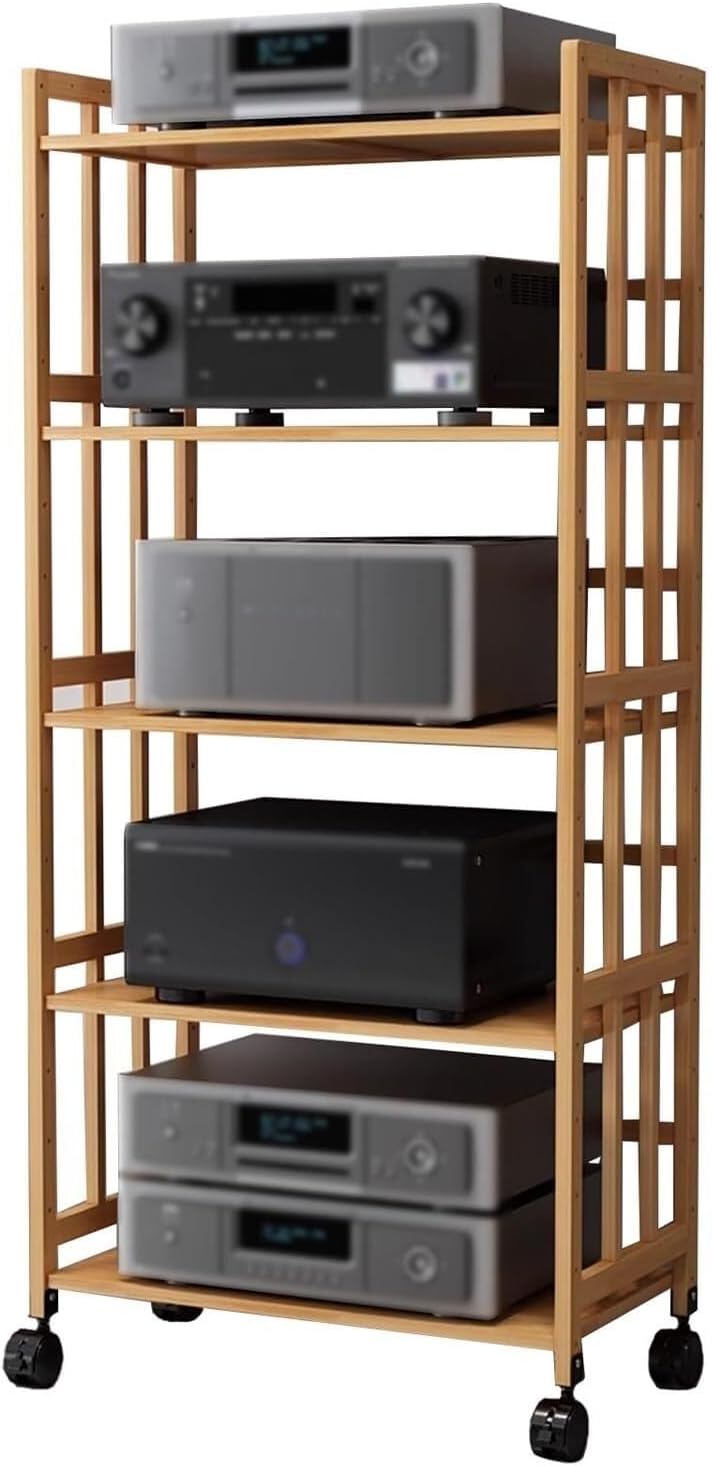 Audio Video Storage Tower, Movable Component Stand, Record Player Turntable Holder, Stereo Equipment Cabinet for Living Room/Office