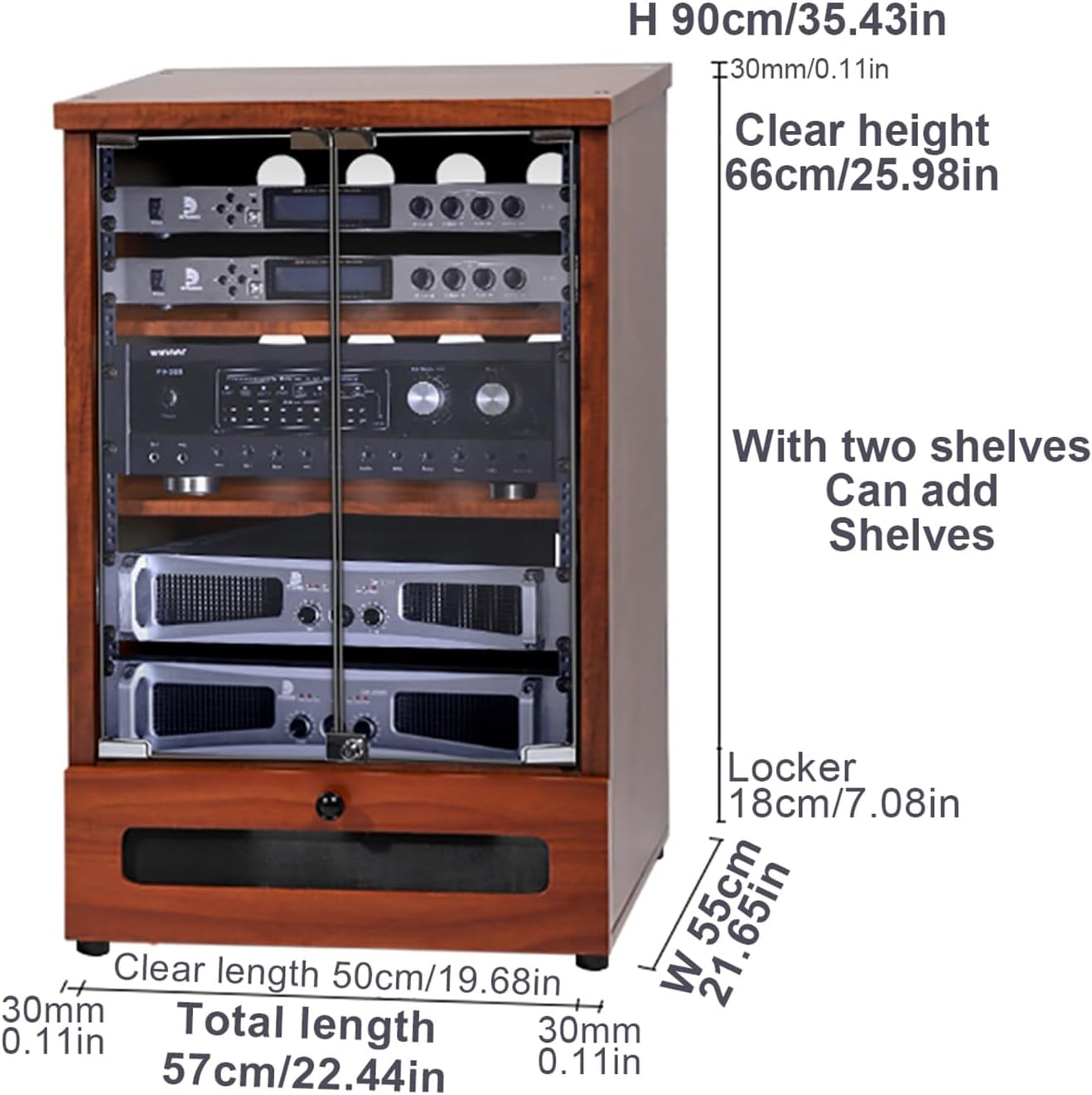 Wooden Media Cabinet & Stereo Stand - Stylish Record Player Shelf Audio Rack Tower (57x55x90cm) - Perfect for Home Theater & Vinyl Collection Storage