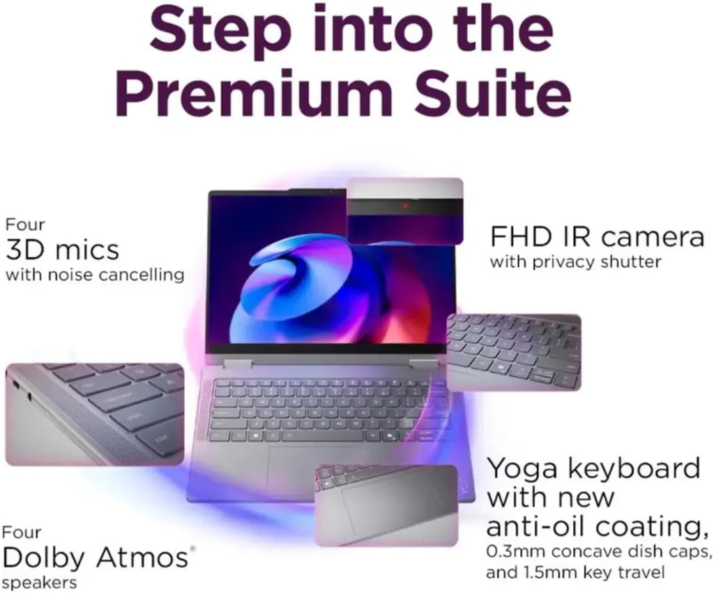 Lenovo 2025 Yoga 7i 2-in-1 Copilot+ PC, 14' 600Nits OLED Touchscreen, Ultra 5 226V (>Ultra 5 125U), 15H Battery, Backlit KB, Privacy cam, FP, Wi-Fi 7, Win11, W/128G PSD (16GB RAM |1TB SSD)