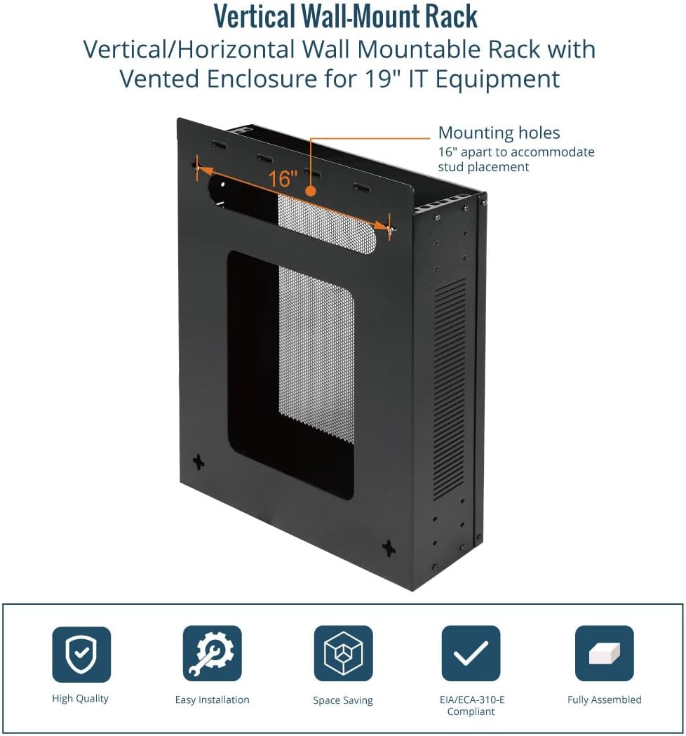 Tecmojo 2U Vertical/Horizontal Wall Mountable Server Rack, with Vented Enclosure for 19' IT Equipment, Cable Modems, Telecom, A/V, Black
