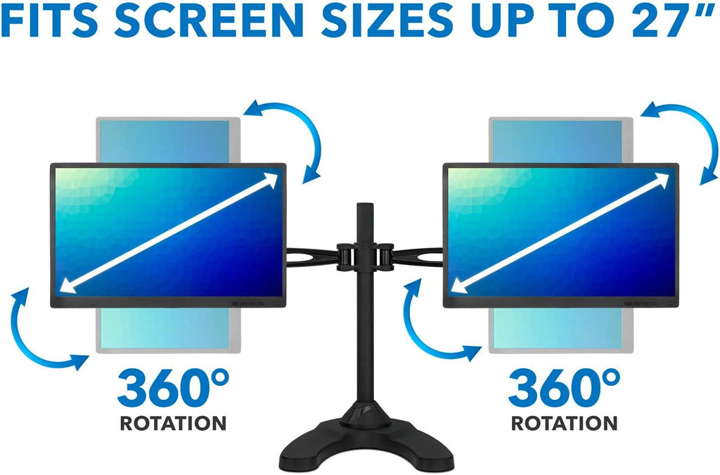 Mount-It! Dual Monitor Stand for Desk, Adjustable Monitor Stand for 2 Screens up to 27', 22 lbs Each, VESA 75x75 100x100, Full Motion Arms, Free Standing Base or Grommet Mount, MI-792