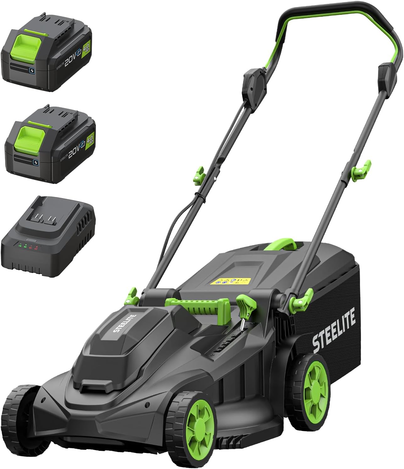 STEELITE 40V 17 Inch Cordless Lawn Mower, Brushless Motor, 6-Level Height Adjustment, 2-in-1 Bagging & Mulching, Comes with 2×4.0Ah Batteries and Charger