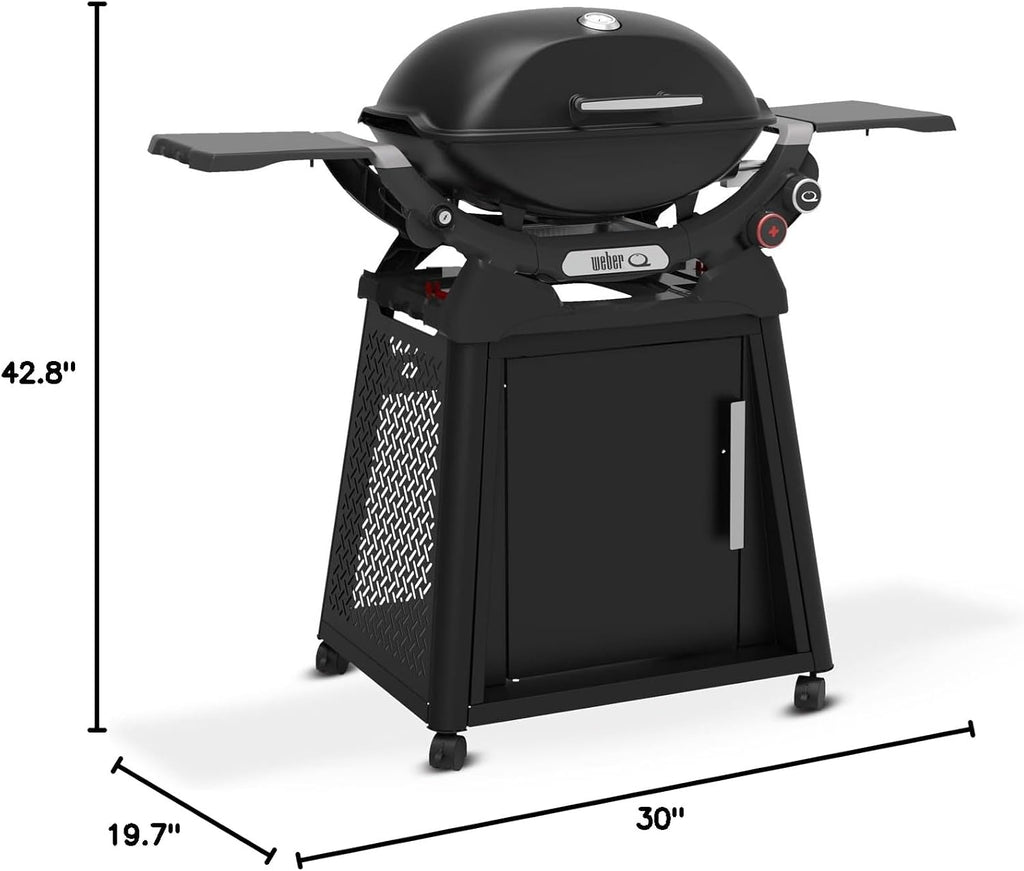 Weber Q 2800N+ Liquid Propane Grill with Stand, Midnight Black – Wide 250°–700°F Temp Range with Plus Burner for Searing, Low‑Temp Roasting & High-Dome Lid
