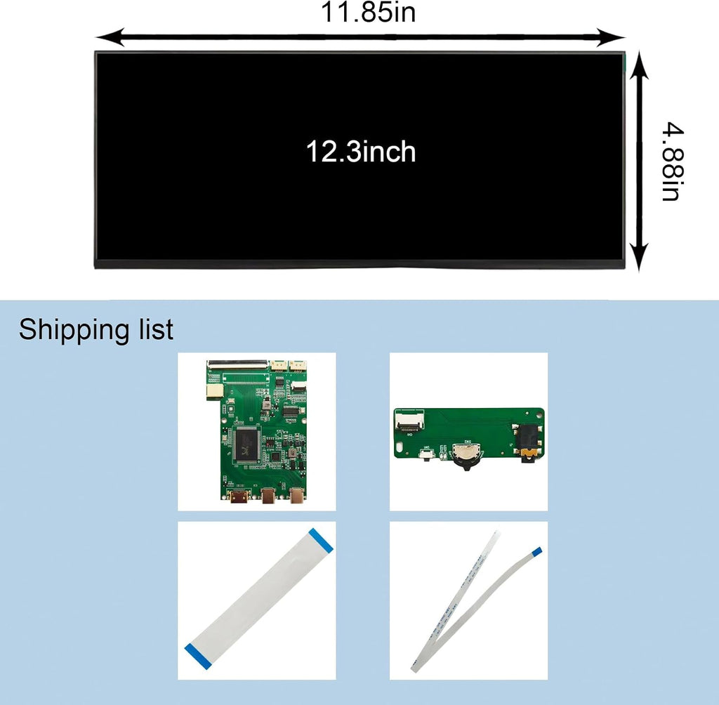 VSDISPLAY 12.3 Inch 2K LCD Screen 2400x900 with USB-C LCD Controller Board,as Extra Secondary Display Panel for PC/Laptop/Game Cabinet Monitor