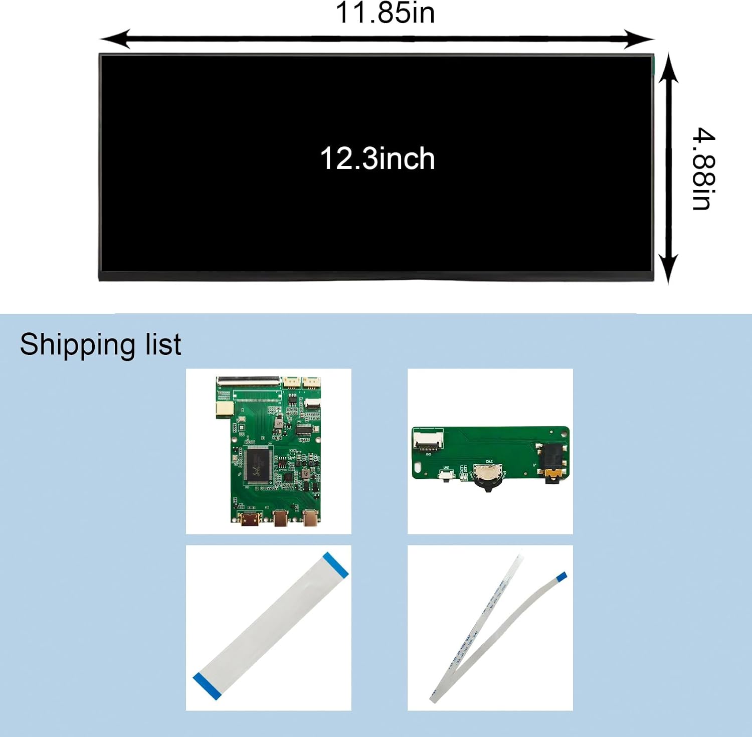 VSDISPLAY 12.3 Inch 2K LCD Screen 2400x900 with USB-C LCD Controller Board,as Extra Secondary Display Panel for PC/Laptop/Game Cabinet Monitor
