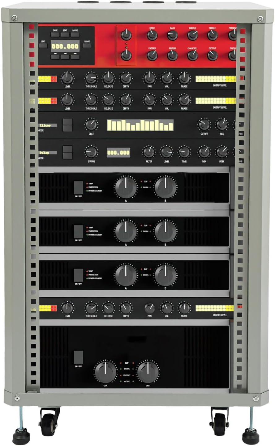18U Server Rack with Wheels&Leveling Feet, Freestanding Rolling Open Frame IT Network Server Cabinet Rack Shelf for Audio Video Music Recording Computer AV Data & IT Equipment,Up to 300 Lbs Load,Grey
