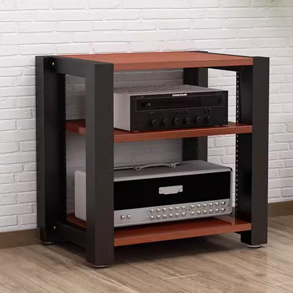 Height Adjustable 3-Tier Media Storage Cabinet - Wooden AV Stand, Corner HiFi Rack for Audio/Video Components, Teak Finish, 60x50x60cm Entertainment Organizer