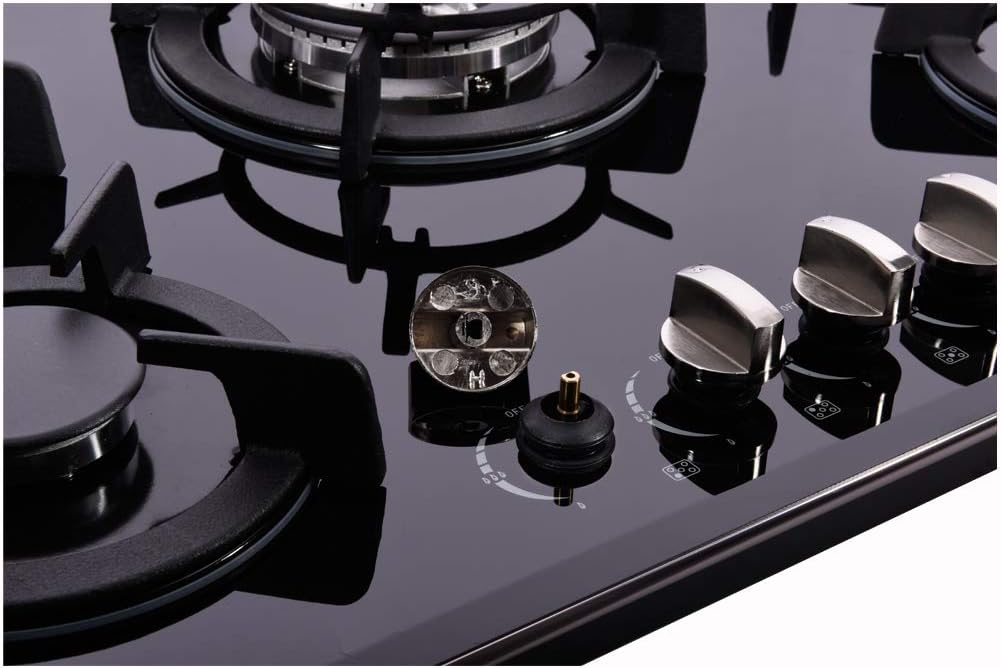 30 Inch Gas Cooktop, Built-in Tempered Glass 5 Burners Gas Stovetop LPG/NG Convertible Gas Stove Top Dual Fuel Gas Hob DM517-01