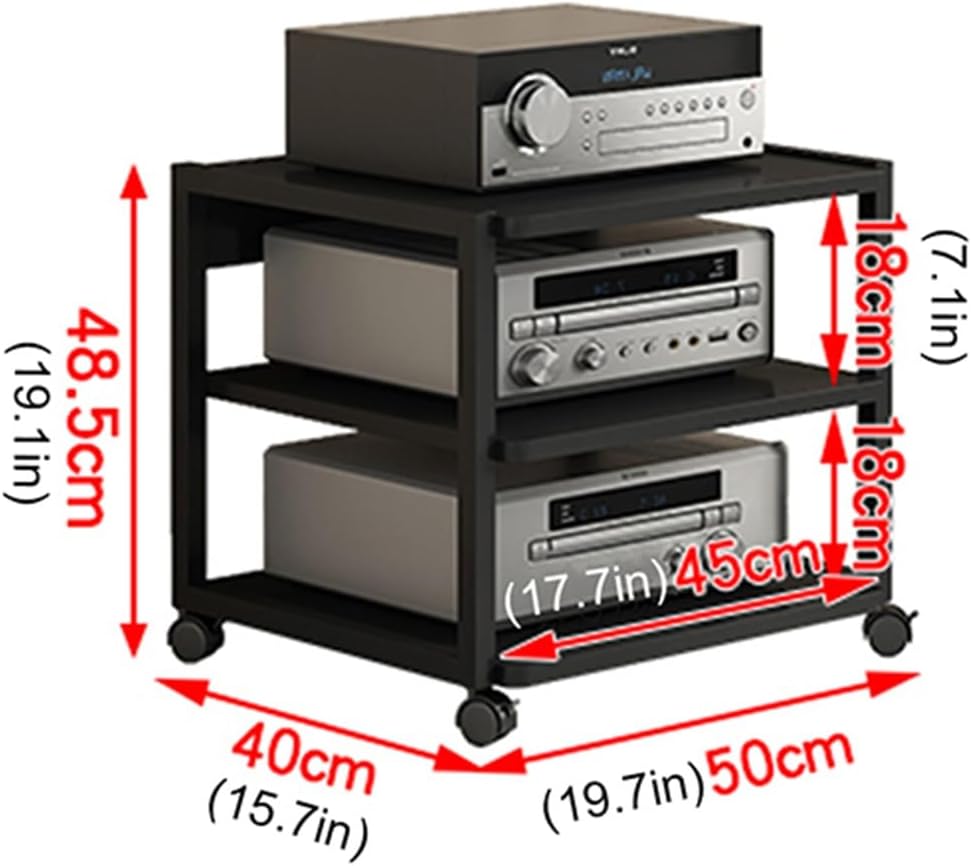 Modern 3-Tier Stereo Stand Cabinet, AV Media Game Console Storage, Corner Entertainment Center with Wooden Shelves for Audio Video Components (B, 50x40x48.5cm)