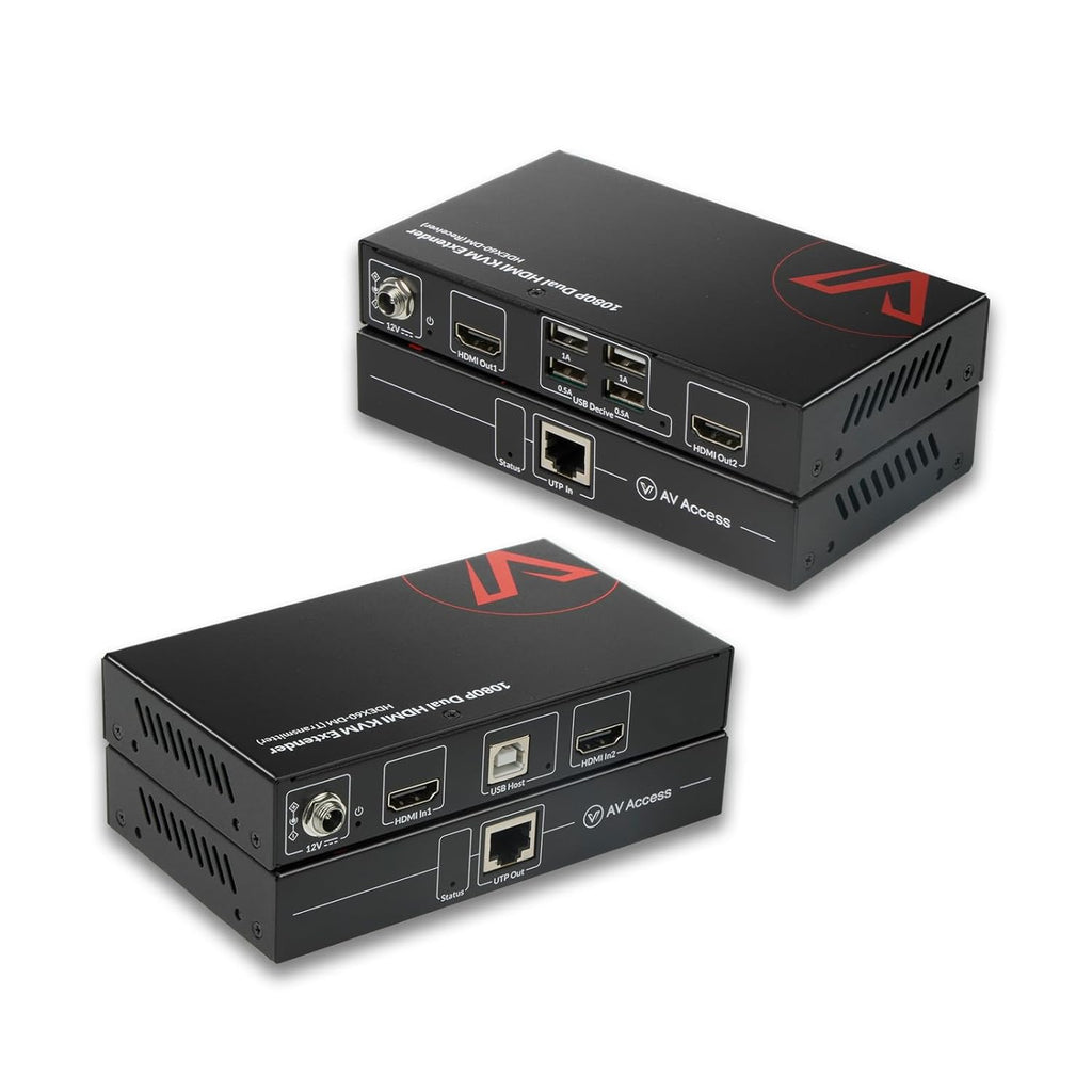 HDMI USB KVM Extender Dual Monitor Over Cat5e/6/6a/7 up to 1080p@60Hz 197ft, Zero Latency Extended Dual View, Display 2 Monitors with 4 USB 2.0 Ports for Keyboard/Mouse, HDCP 1.4, PoC, Plug and Play