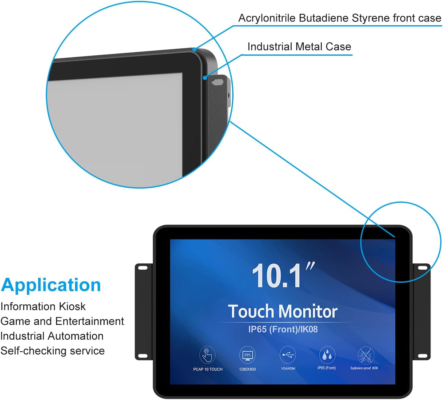 GreenTouch 10.1 inch 10 Points Front Waterproof Industrial Open Frame PCAP Touch Screen LCD Display Monitor 1280x800 Black