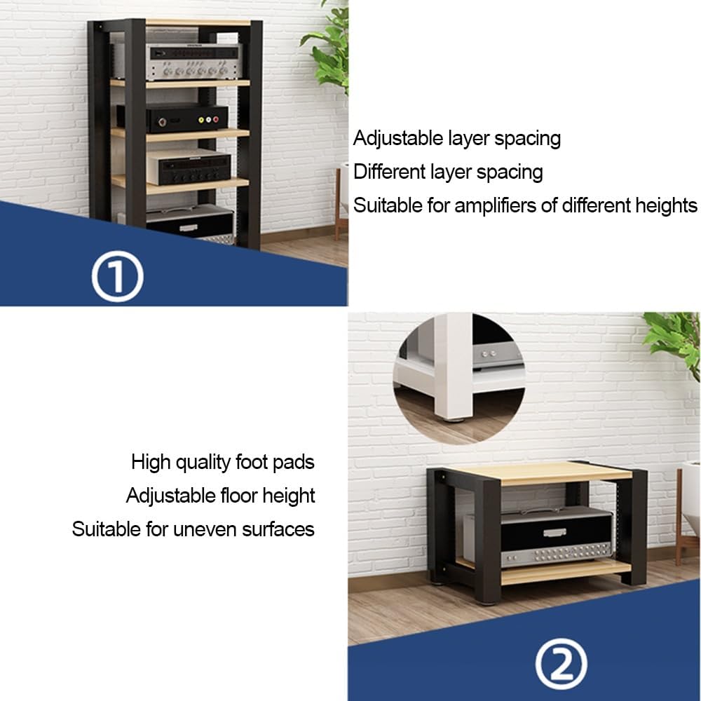 Adjustable 3-Tier Wooden Media Storage Cabinet - Corner AV Stand for Audio/Video Equipment, HiFi Rack, Entertainment Center, Amplifier Shelf (Black, 60x50x60cm)
