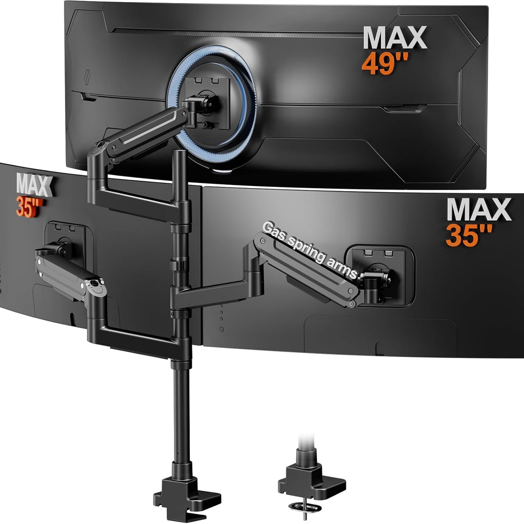 Triple Monitor Mount for up to 49-inch Screens - Heavy Duty Triple Monitor Arm Desk Mount for Ultrawide Monitors Max Load 44lbs per Screen, VESA 75x75 / 100x100 mm, Black
