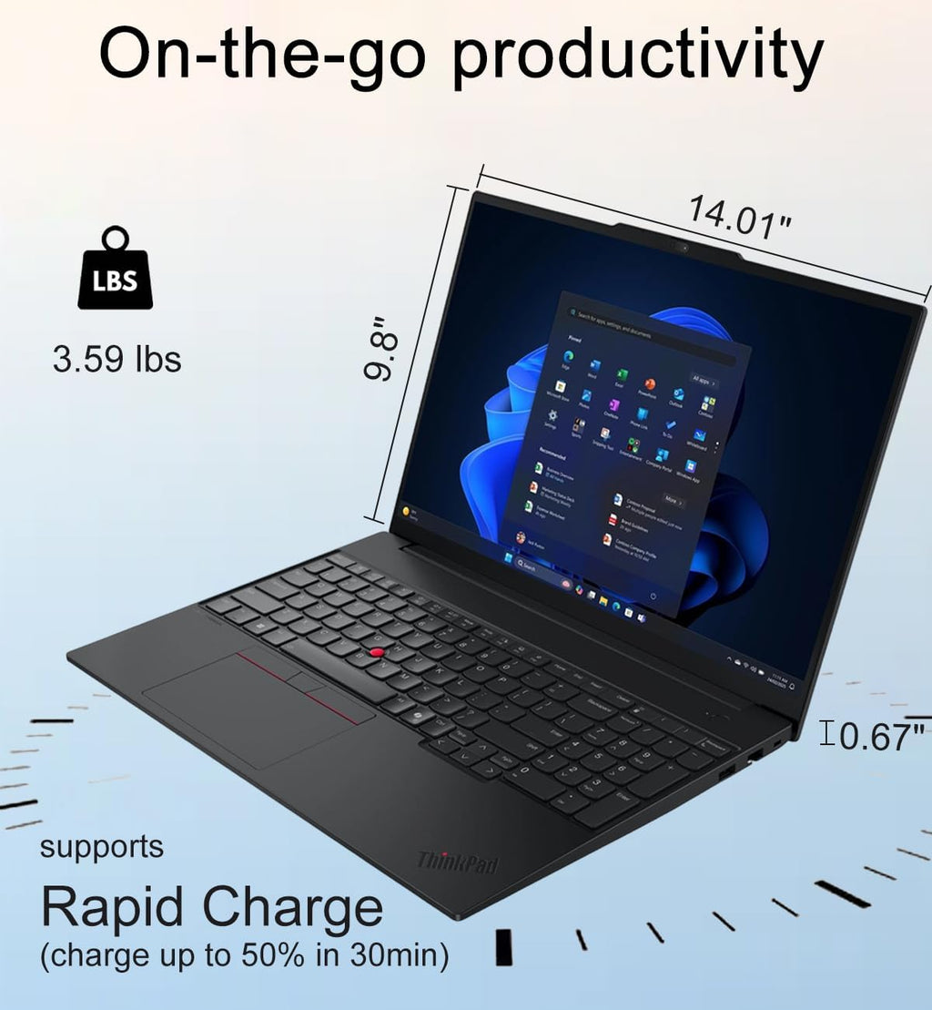 Lenovo ThinkPad E16 Gen 3 Business AI PC Laptop (16' FHD+ Anti-Glare, Intel 12-Core Ultra 5 225U (> i7-1365U), 64GB DDR5, 2TB SSD) Fingerprint, 1080P IR Webcam, Thunderbolt 4, Win 11 Pro w/ Copilot
