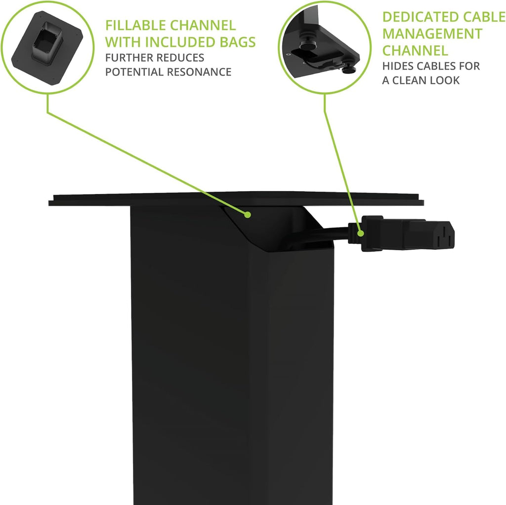 Kanto SX30 Universal Fillable Speaker Floor Stands for Bookshelf Speakers | 30' Tall | Adjustable Isolation Feet | Dedicated Cable Channel | Fill Bags & Level Incl. | Pair | Black