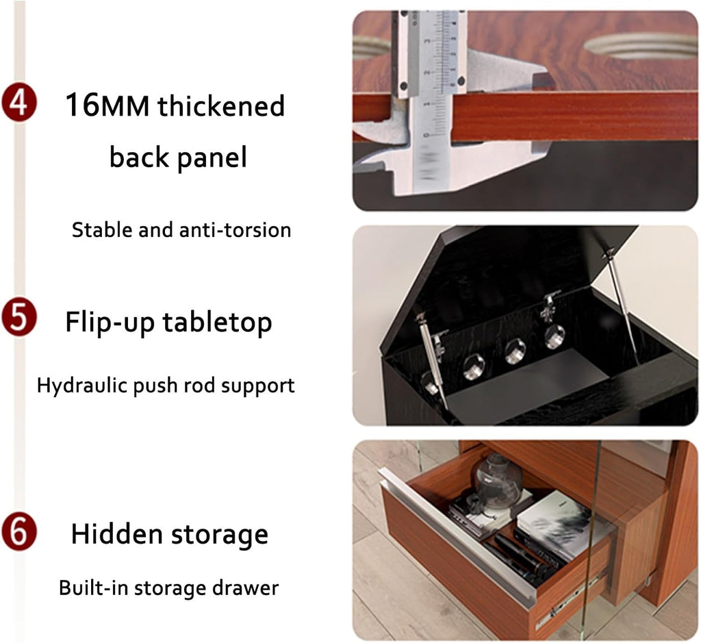 Media Stand with Storage, Audio Rack with Adjustable Shelves, Stereo Cabinet with Glass Doors, Flip Cover AV Cabinet, Wooden Media Storage Cabinet(Red-Brown,3-Tier)