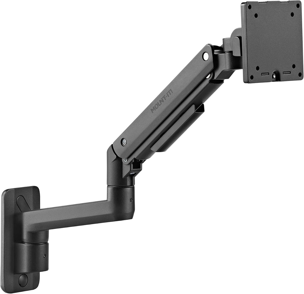 Mount‑It! Heavy‑Duty Wall Mount Arm for 49″ Curved & Ultrawide Monitors, Gas‑Spring Full Motion, 23.5″ Reach, 44 lb Capacity, VESA 75/100, Single‑Stud Install