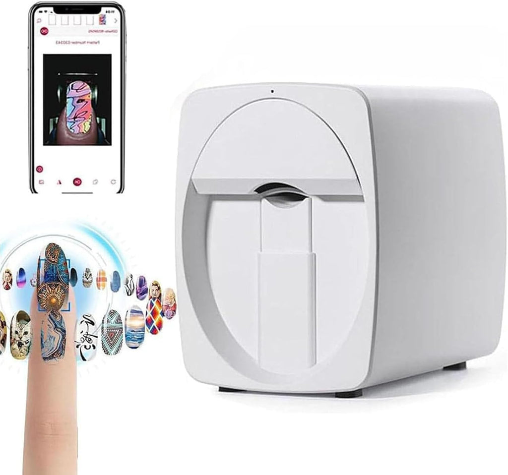 Nail Printer,3D Smart Automatic Nail Printer,Nail Pattern Printer,Multi-Function Portable Mobile Nail Painting Machine,Suitable for Children (White)