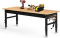 Betterhood 70' Adjustable Height Workbench, 2000 LBS Heavy Duty Work Table with Power Outlets & Pegboard, Rubber Wood Workstation for Garage, Workshop, Office, Home, Commercial