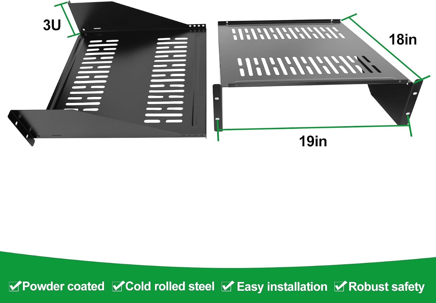 Server Rack Shelf-Universal Vented Rack Mount Cantilever Tray for 19' Network Rack & Cabinet - Heavy Duty Steel - Weight Capacity 115lb-3U H 18' D/ 2 Pieces Packaging GLOBALRACK (3U18, 18INCH)