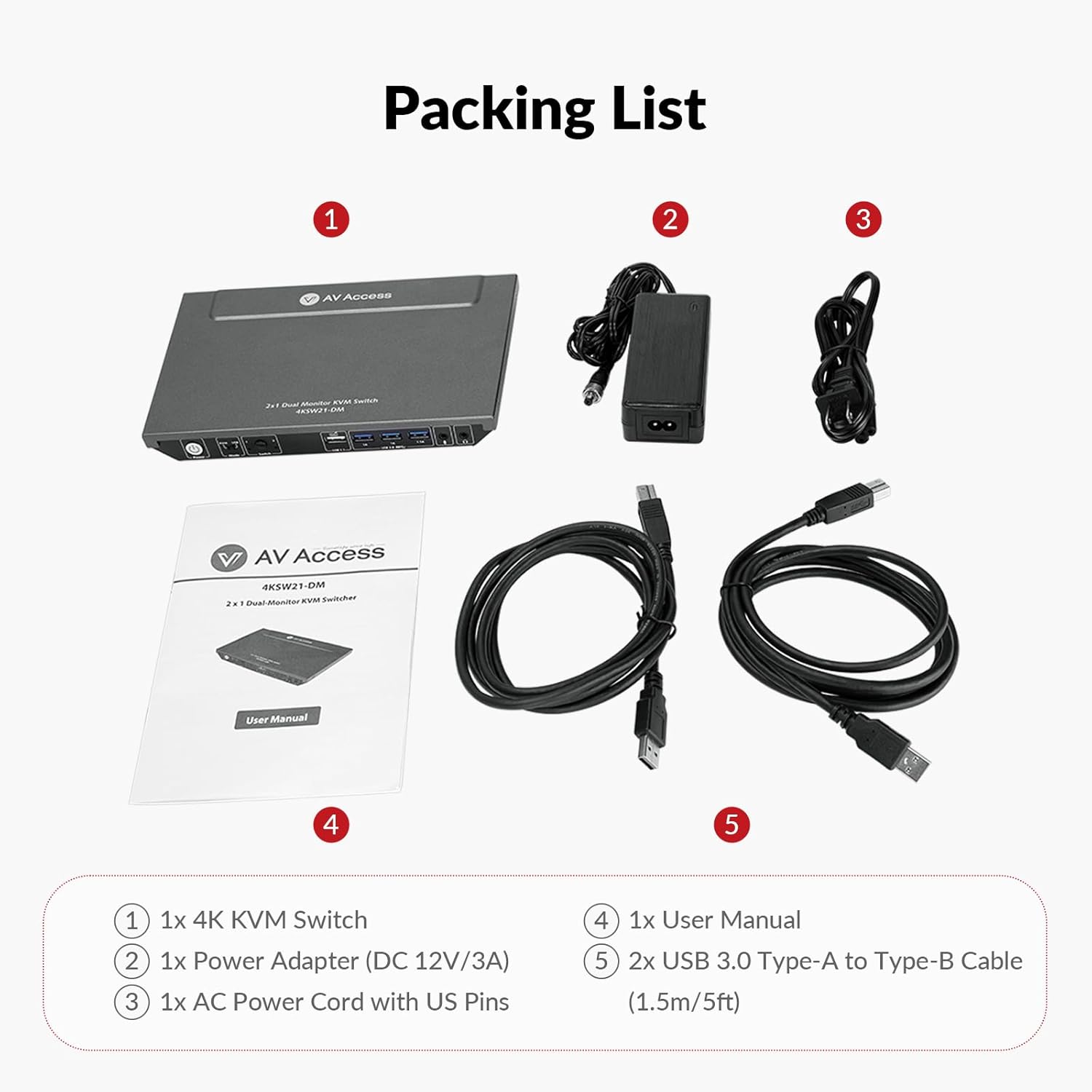 AV Access KVM Switch 2 Monitors 2 Computers, 4 USB, EDID, Fast Hotkey Switch, 4K@60Hz HDMI Dual Monitor Display 1 or 2 PCs Simultaneously,2 Desktops for Dell Lenovo HP Share One Set of Keyboard Mouse