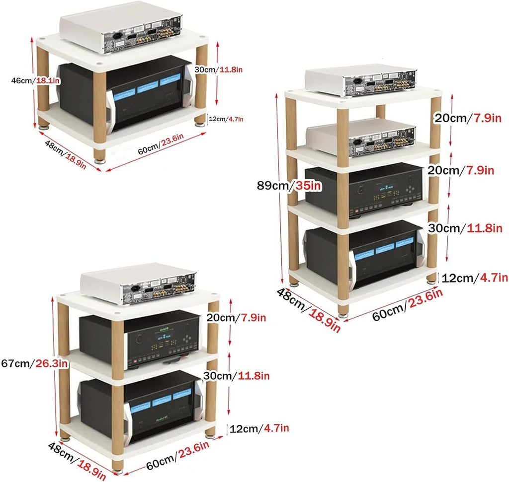 AV Media Stand 2/3/4 Tier Record Player DVD CD Audio Rack Tower Holder, Adjustable Media Storage Cabinet, Entertainment Stereo Racks Equipment Console Shelf,White,4 Tier