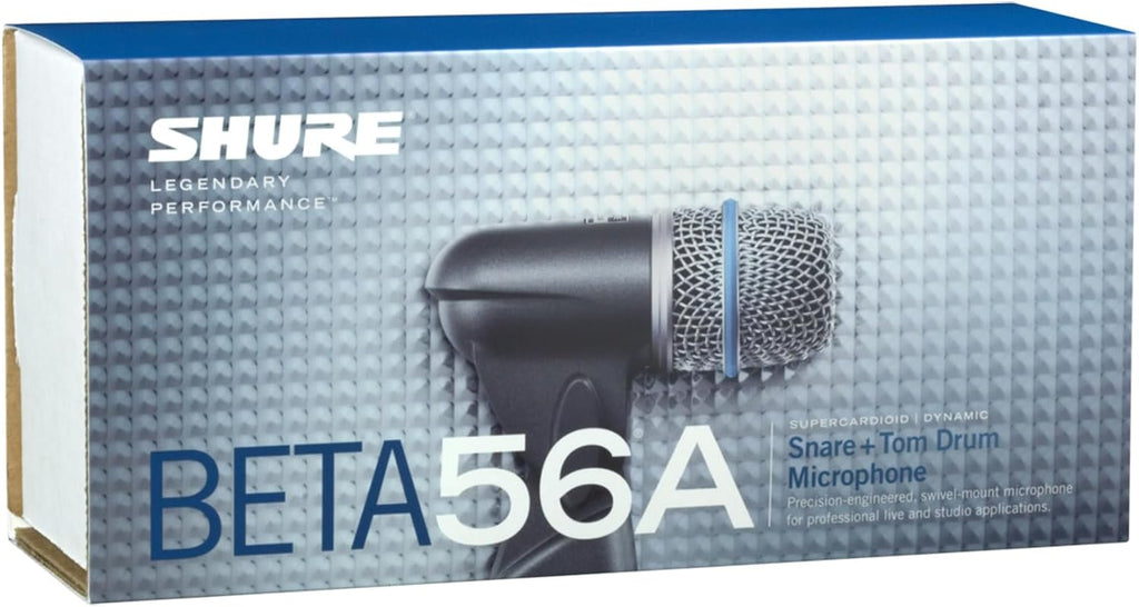 Shure BETA 56A Snare and Tom Microphone - Supercardioid Swivel-Mount Dynamic Drum Mic for Close Miking, Equipped with Shock Mount for Sound Isolation, Dynamic Locking Stand Adapter, Steel Mesh Grille