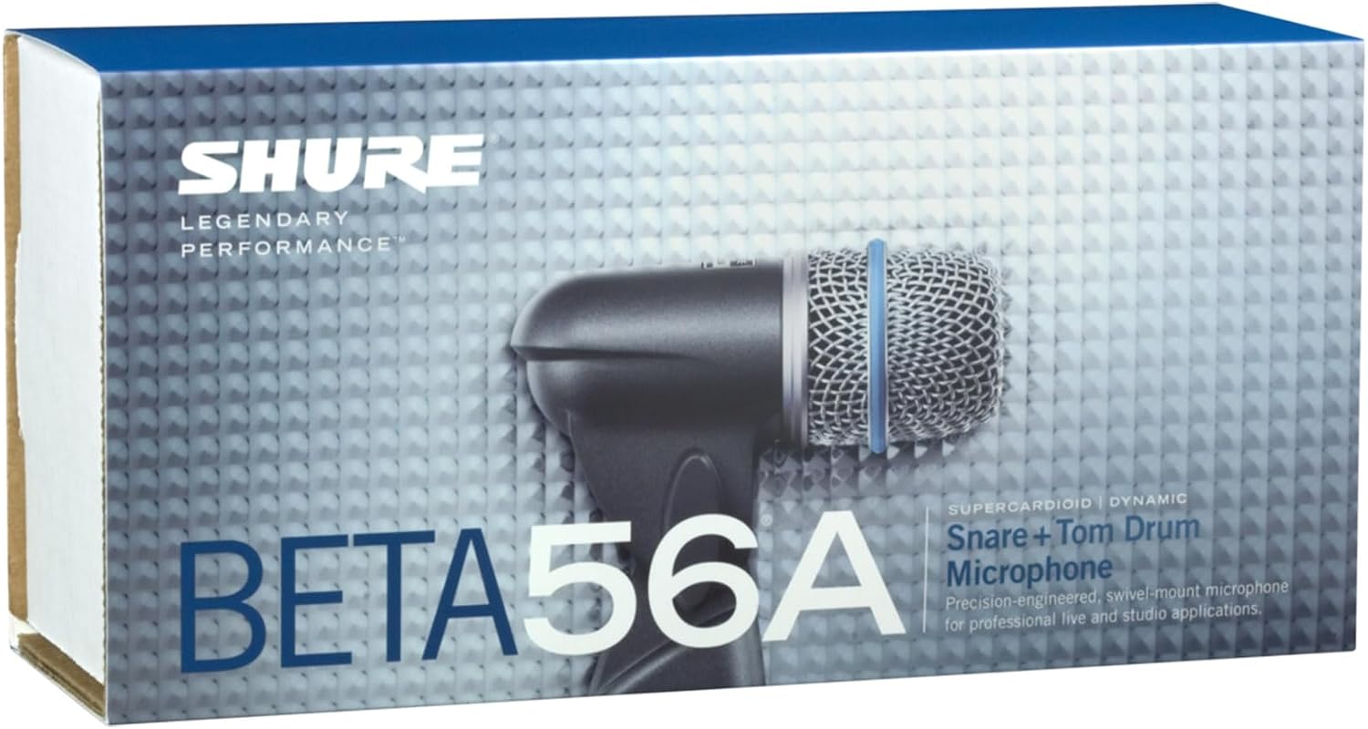Shure BETA 56A Snare and Tom Microphone - Supercardioid Swivel-Mount Dynamic Drum Mic for Close Miking, Equipped with Shock Mount for Sound Isolation, Dynamic Locking Stand Adapter, Steel Mesh Grille