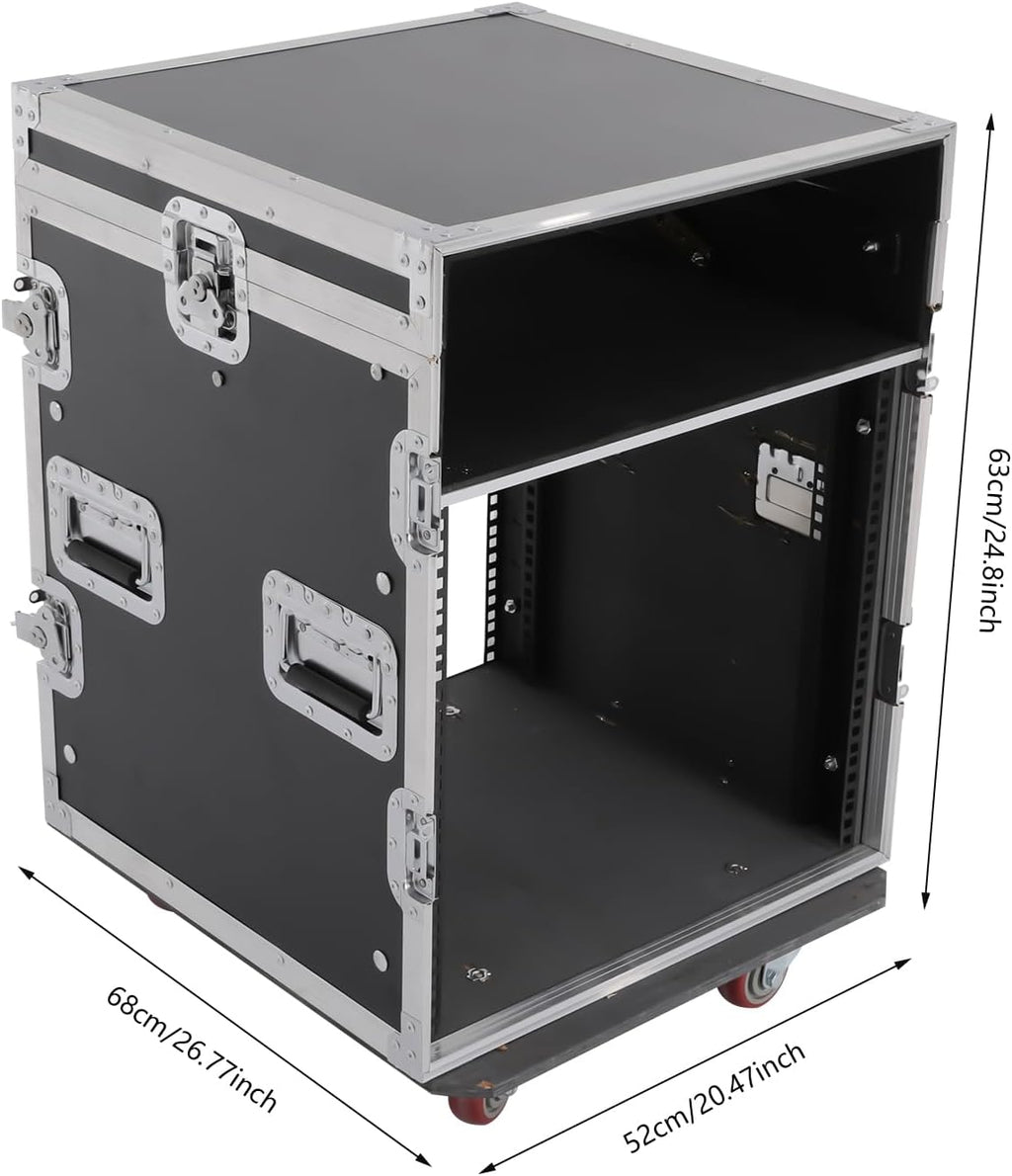 14U PA DJ Rack, 330LBS Recording Studio Racks Audio Equipment Cabinet, Mobile Stereo Rack with Lockable Wheels for Studio/Wedding (Black, Silver)