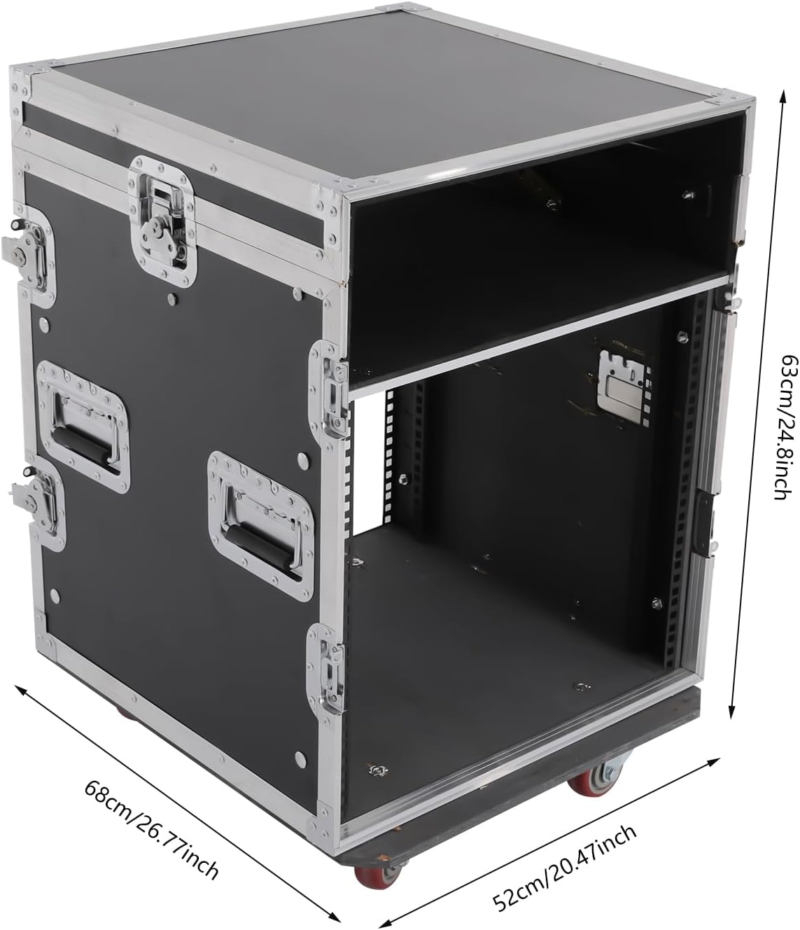 14U PA DJ Rack, 330LBS Recording Studio Racks Audio Equipment Cabinet, Mobile Stereo Rack with Lockable Wheels for Studio/Wedding (Black, Silver)