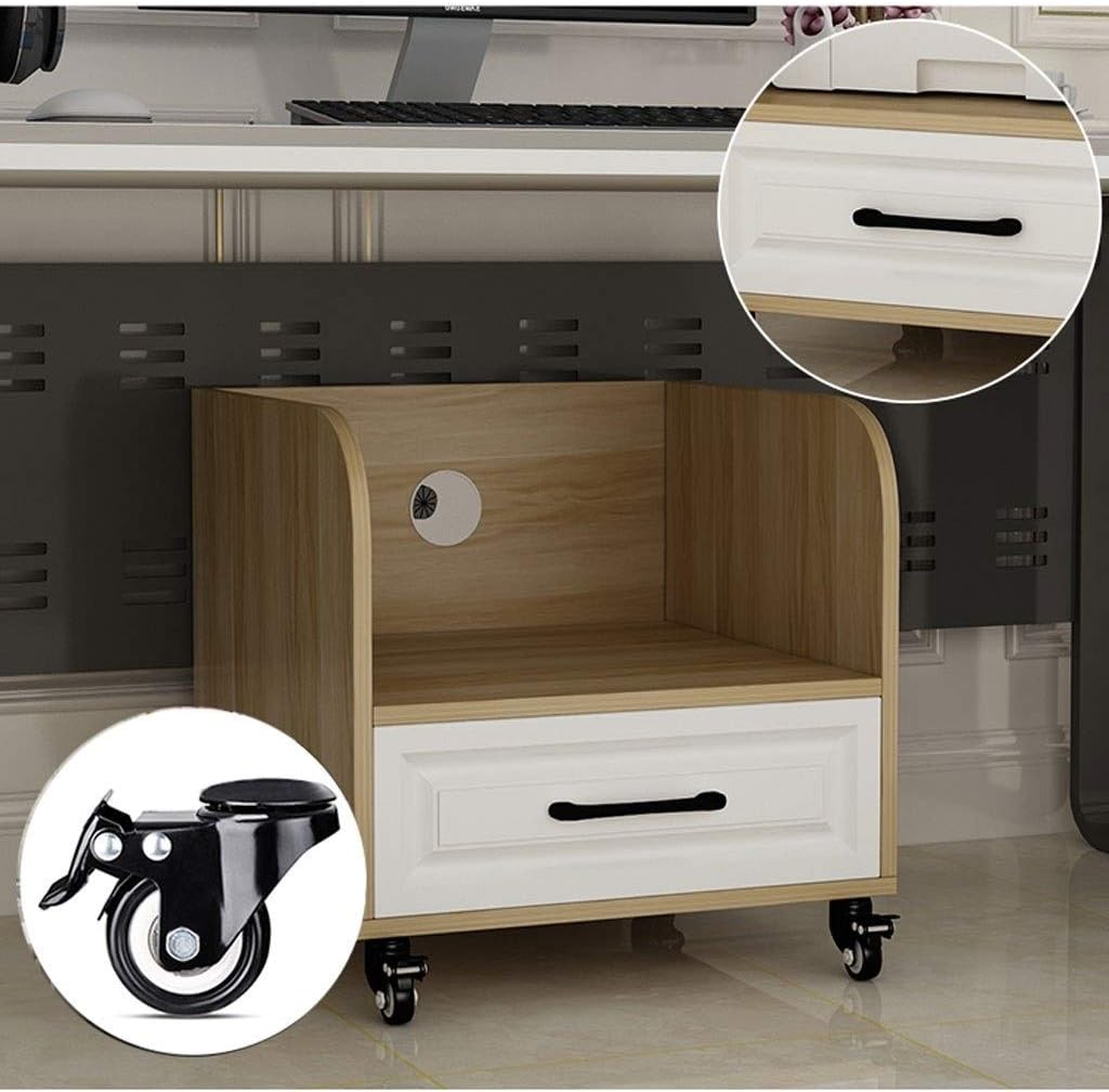 Printer Shelf Under Desk Printer Stand CPU Main Frame with Cable Management and Storage Drawers, Printer Desk with 4 Wheels & Lock Mechanism for Mini 3D Printer Printer Shelves(B,L)