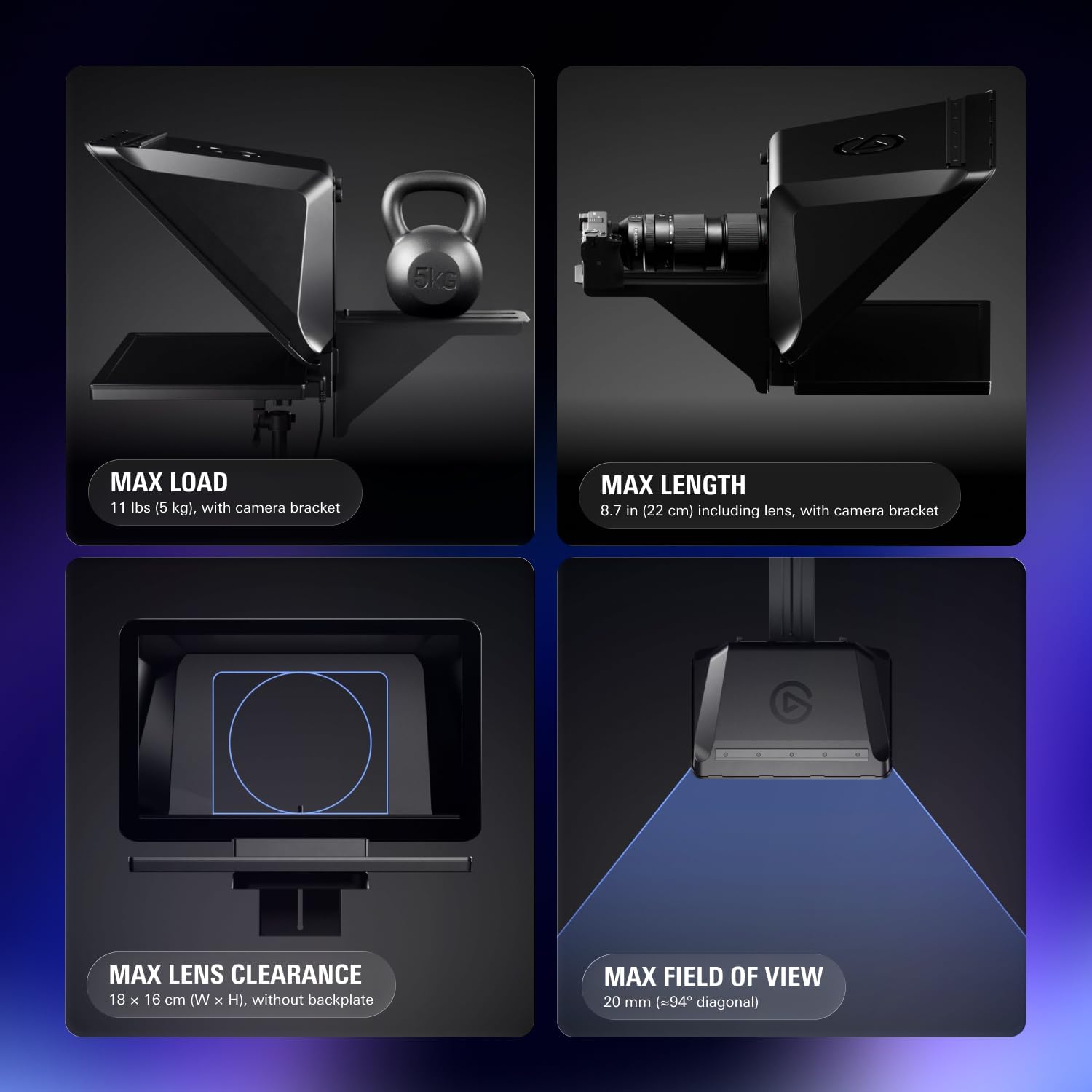 Elgato Prompter XL - Full-Sized Teleprompter with Removable Display, Video Conferencing Monitor, for DSLR Mirrorless & Studio Cameras, Single-Cable Setup - USB-C 3.2 for PC & Mac
